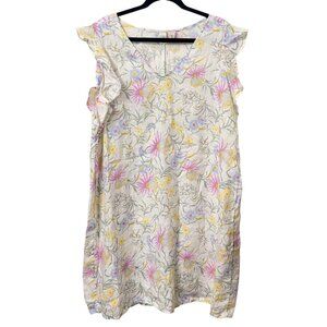 Joie Womens Floral Linen Dress 1X Plus Size V-Neck Ruffle Sleeves Shift EUC